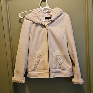 Jones New York Cream Faux Shearling Hooded Jacket